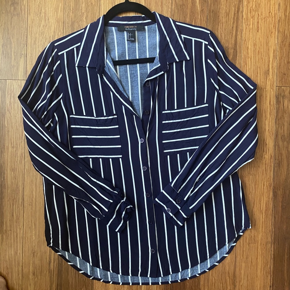 Striped button up top